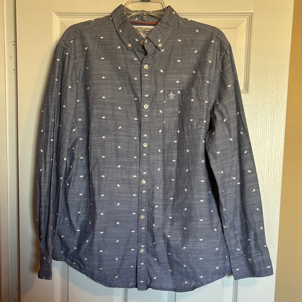 Original Penguin men’s blue long sleeve button down shirt size large